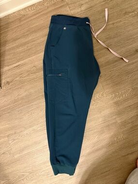 Figs Women's Teal Joggers with Light Pink Drawstring